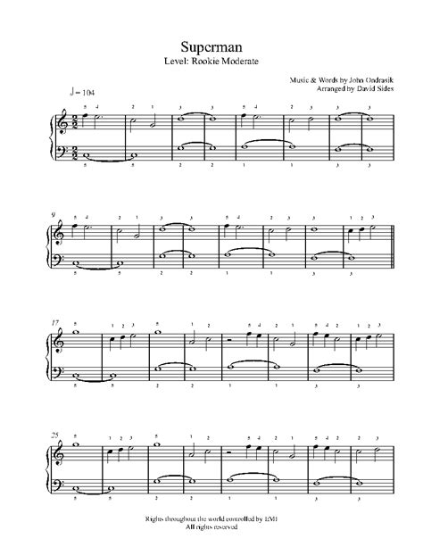 Superman by Five for Fighting Piano Sheet Music | Rookie Level