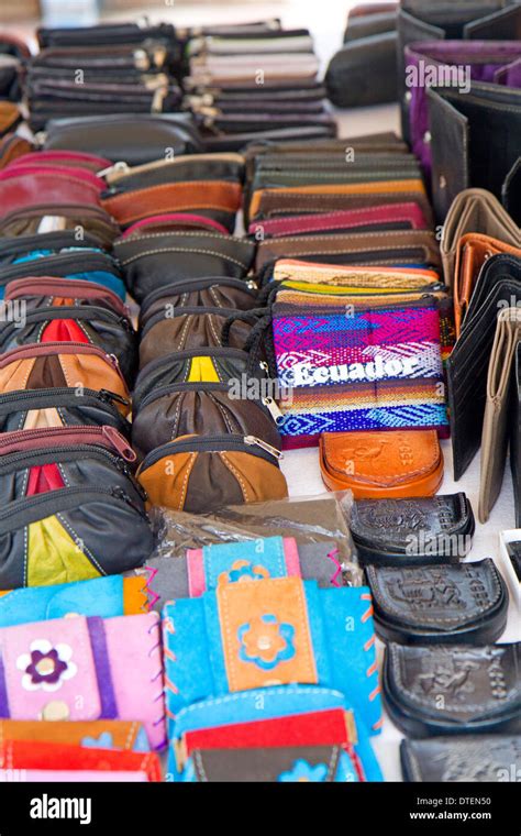 Leather and crafts at the Cotacachi market Stock Photo - Alamy