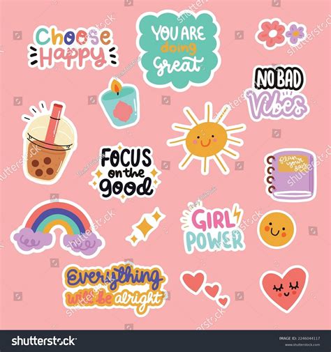 Cute Journal Hand Drawn Sticker Collection Stock Vector (Royalty Free ...