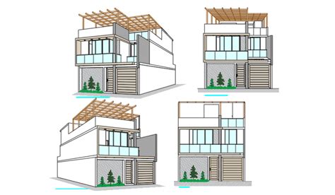 3D perspective view design drawing of bungalow design - Cadbull