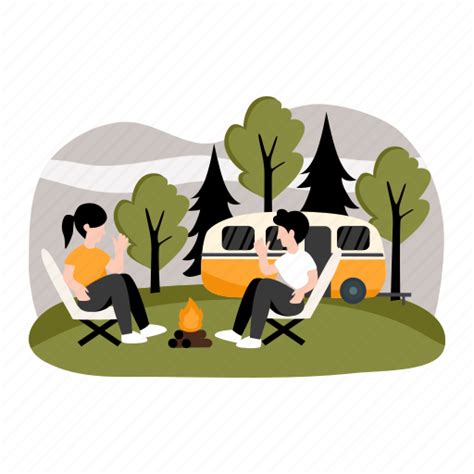 Outdoor adventure, camping, campfire, camping illustration illustration ...