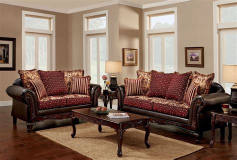 Ellis Brown and Burgundy Living Room Set from Furniture of America ...