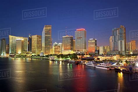 Miami city skyline at night, Dade County, Florida, United States ...