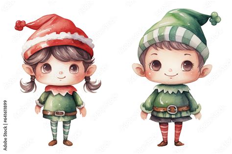 Christmas cute elves on transparent background, Set of Watercolor xmas ...