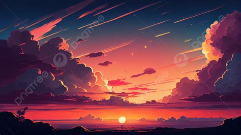 空夕日夕日イラスト背景イラスト, 空, 大空, 天空背景壁紙画像素材無料ダウンロード - Pngtree