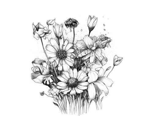 10 Beautiful Black and White Sketches of Flowers Clipart, Black and ...