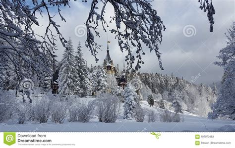 Peles Castle - winter stock image. Image of europe, luxury - 107973463