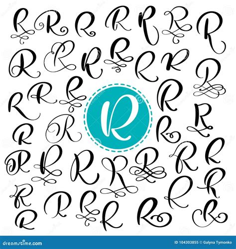 Set Letter R. Hand Drawn Vector Flourish Calligraphy. Script Font ...