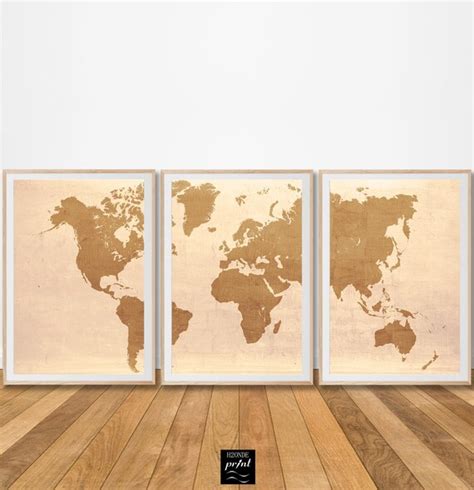 World Map Canvas Set of 3 Prints Piece Print Poster Painting - Etsy