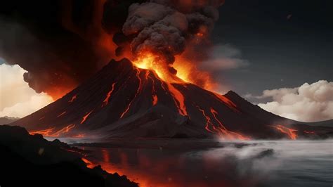 Ai generative, Volcanic eruptions emit lava and thick black smoke ...