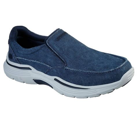 Skechers Navy Shoes Men Canvas Memory Foam Slip On Comfort Loafer ...