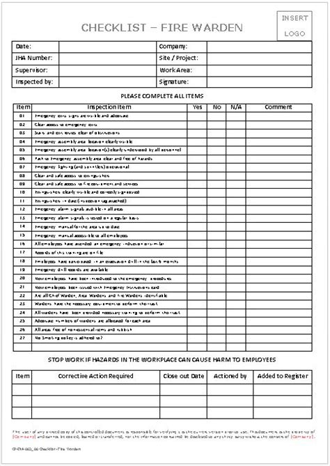 Checklist - Fire Warden - Workplace Health and Safety | Inspections ...