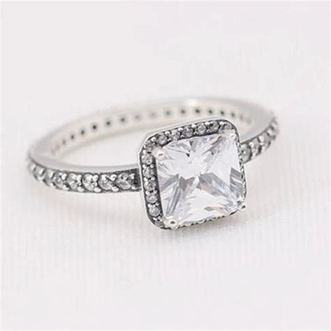 2017 new fashion ring genuine s925 sterling silver white CZ square ring ...