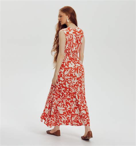 Long plain dress - Red print