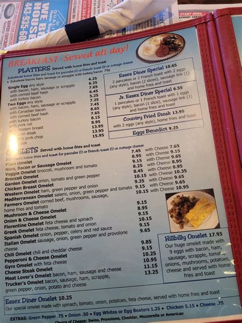 Menu at Essex Diner restaurant, Essex, 15 Eastern Blvd