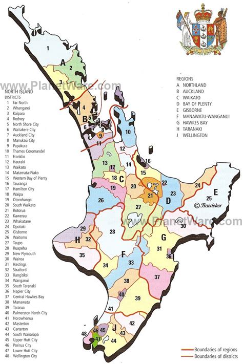 Map of New Zealand - North Island Regions and Districts | PlanetWare