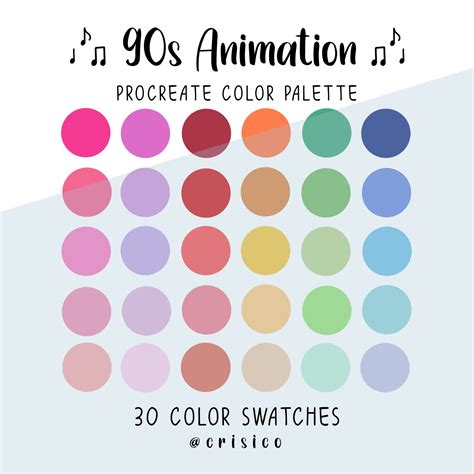 90s Animation Procreate Color Palette / Color Swatches / Instant ...