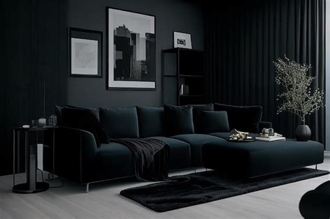 Premium AI Image | Charcoal And white color Modern interior design of ...