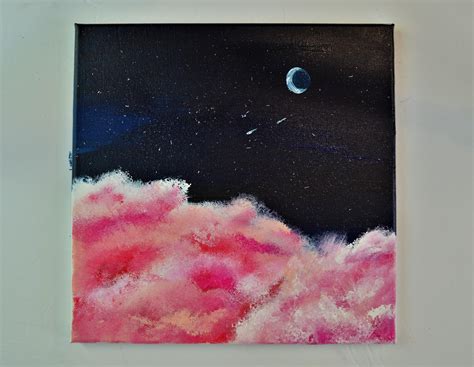 Starry sky with pink clouds, This is my new painting. What do you think ...