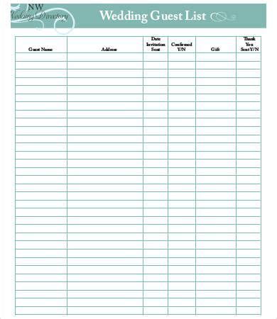 Wedding guest list planner template - modelomi