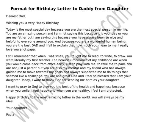 Birthday Letter to Dad from Daughter | Sample Birthday Letter for Father