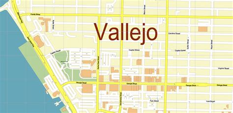 Vallejo California US PDF Vector Map: Extra High Detailed Street Map ...