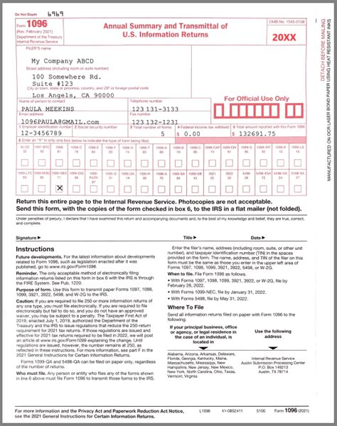 Sample 1096 Form