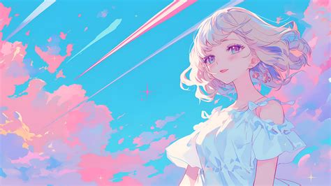 Free Beautiful Anime Girl & Pink Clouds Desktop Wallpaper in 4K