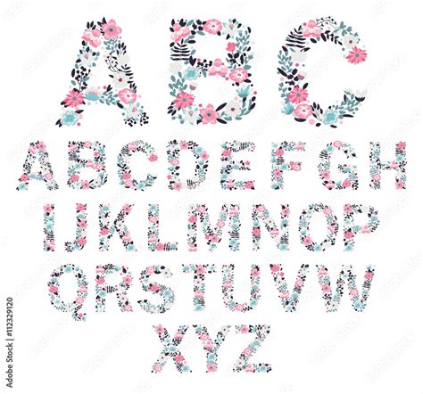 Floral alphabet. Vector isolated illustration on white background Stock ...