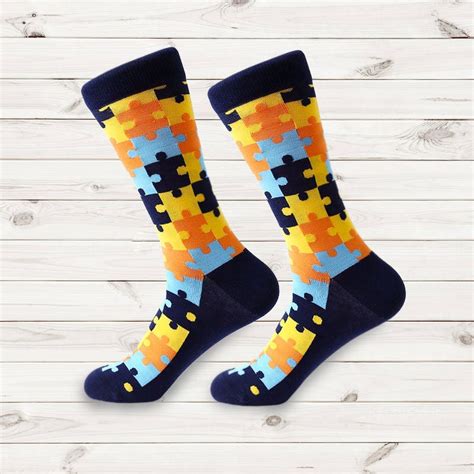 Funny Mens Socks Mens Dress Socks Blue Puzzle Men Socks - Etsy