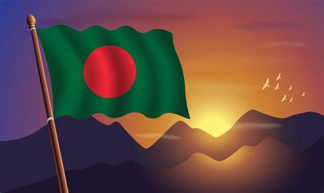 Bangladesh flag with mountains and sunset in the background 20848578 ...