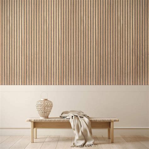 Natural Oak with Grey Felt Slat Wood Wall Panels | Luxury Paneling