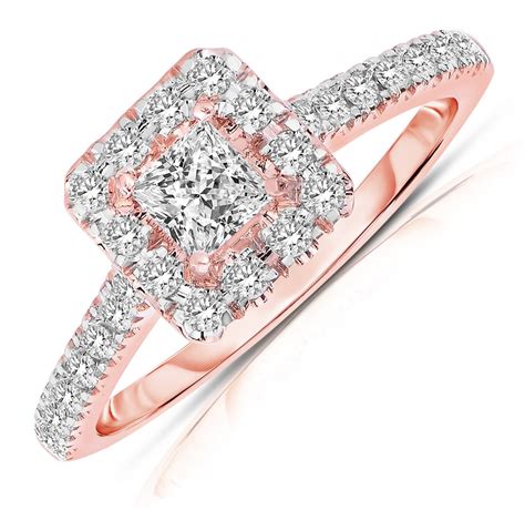 Half Carat Princess cut Halo Diamond Engagement Ring in Rose Gold ...