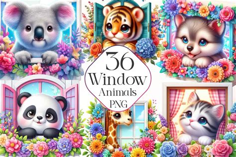 Cute Animals Peeking Window Clipart Graphic by Dreamshop · Creative Fabrica