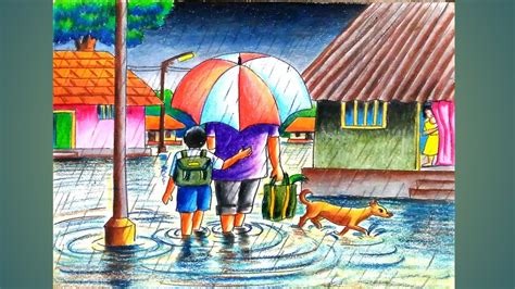 Rainy Day Scene Drawing Easy ~ Drawing Kids Easy Draw Rainy Season Rain ...