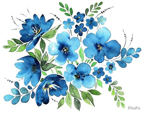 Watercolor Flowers Blue