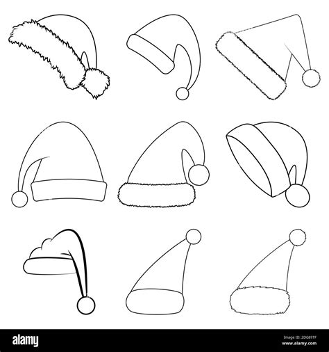 Santa christmas hat outline set. Contour shape collection of santa ...