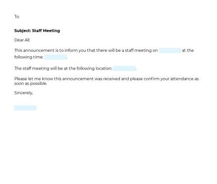 Announcement of Staff Meeting - WORD & PDF template | LegalScrolls