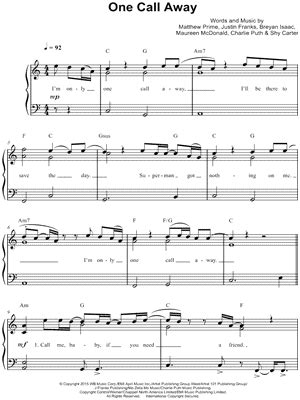 "One Call Away" Sheet Music - 32 Arrangements Available Instantly ...