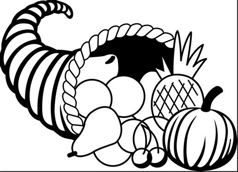 Cornucopia Clip Art Black White Sketch Coloring Page