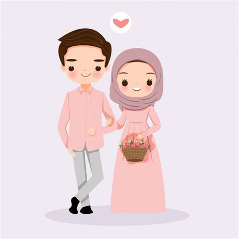 Premium Vector | Cute muslim couple with flower | Wedding couple ...