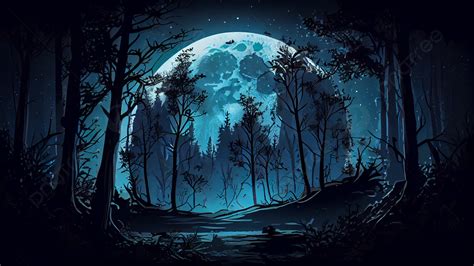 Fond Dillustration De Forêt De Nuit De Lune, Lune, Forêt, Des Arbres ...