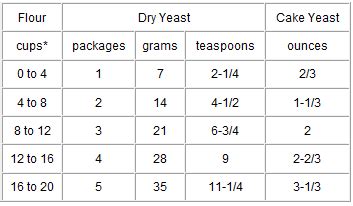 Yeast Equivalent Chart