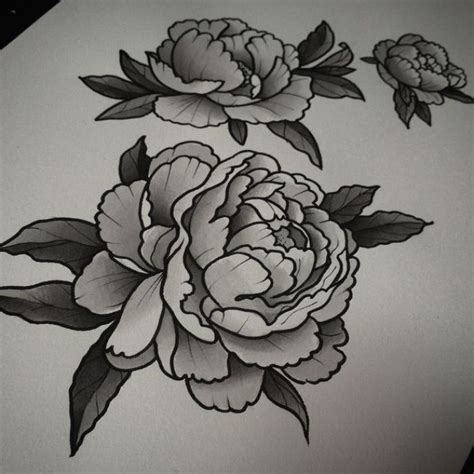 Black And White Peony Flowers Tattoo Design | White flower tattoos ...