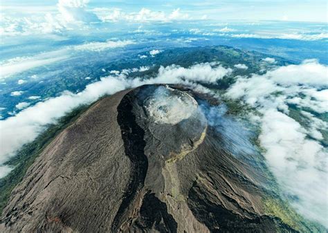 Aerial view of Mount Slamet or Gunung Slamet is an active stratovolcano ...