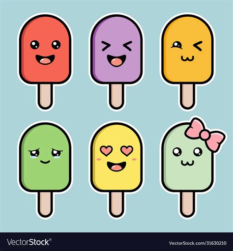 Set ice cream cute character sticker design Vector Image