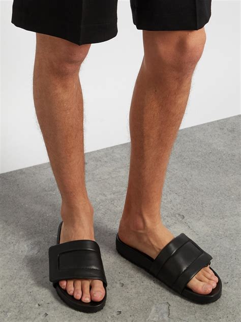 Maison margiela Quilted Leather Slides in Black for Men | Lyst