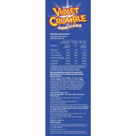 Violet Crumble Honeycomb Ice Cream 4 Pack | Woolworths