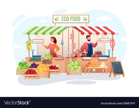 Farm market cartoon flat Royalty Free Vector Image