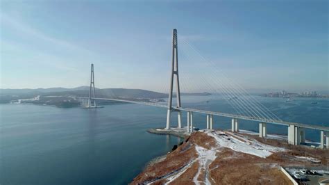 Aerial Over Russky Road Bridge Bridge Across Stock Footage SBV ...